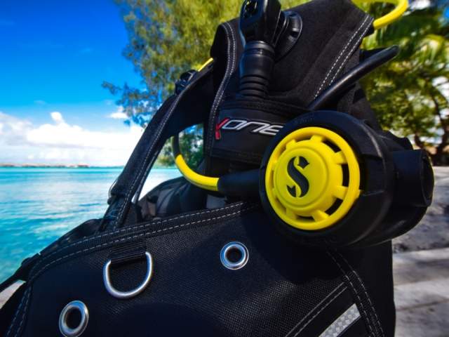 Scubapro BCD and regulator by the lagoon